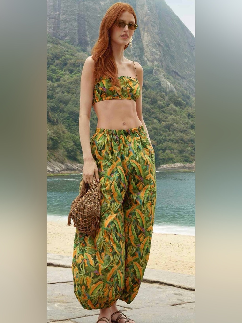 FARM Rio Green Forest Parrots Pockets Balloon Pants